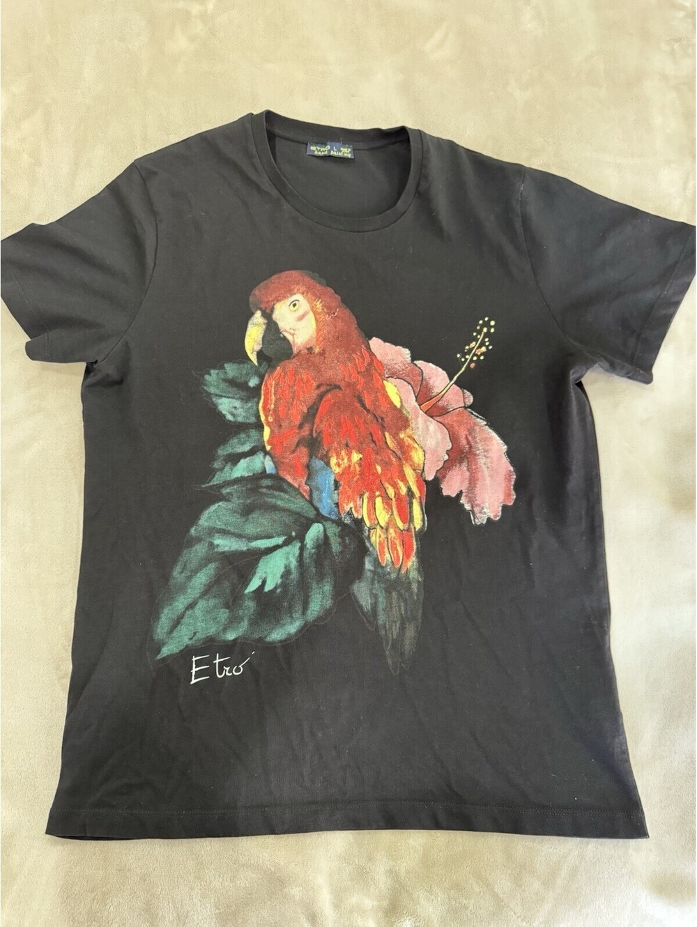 Etro Black Short Sleeve Tee with Bird Size L